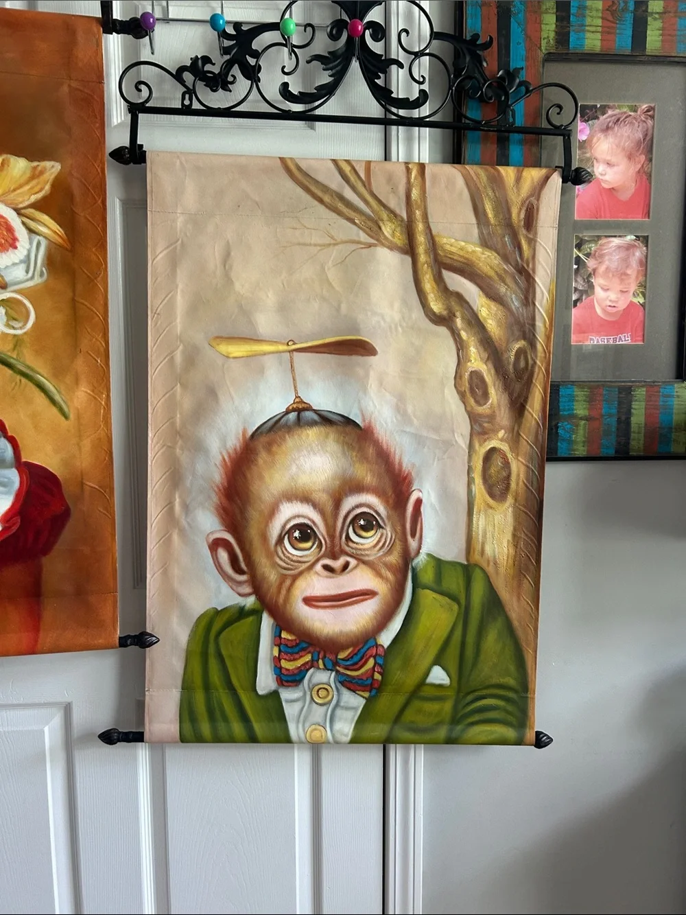 Whimsical Monkey Wall Art Panels in Brown, Green, Red